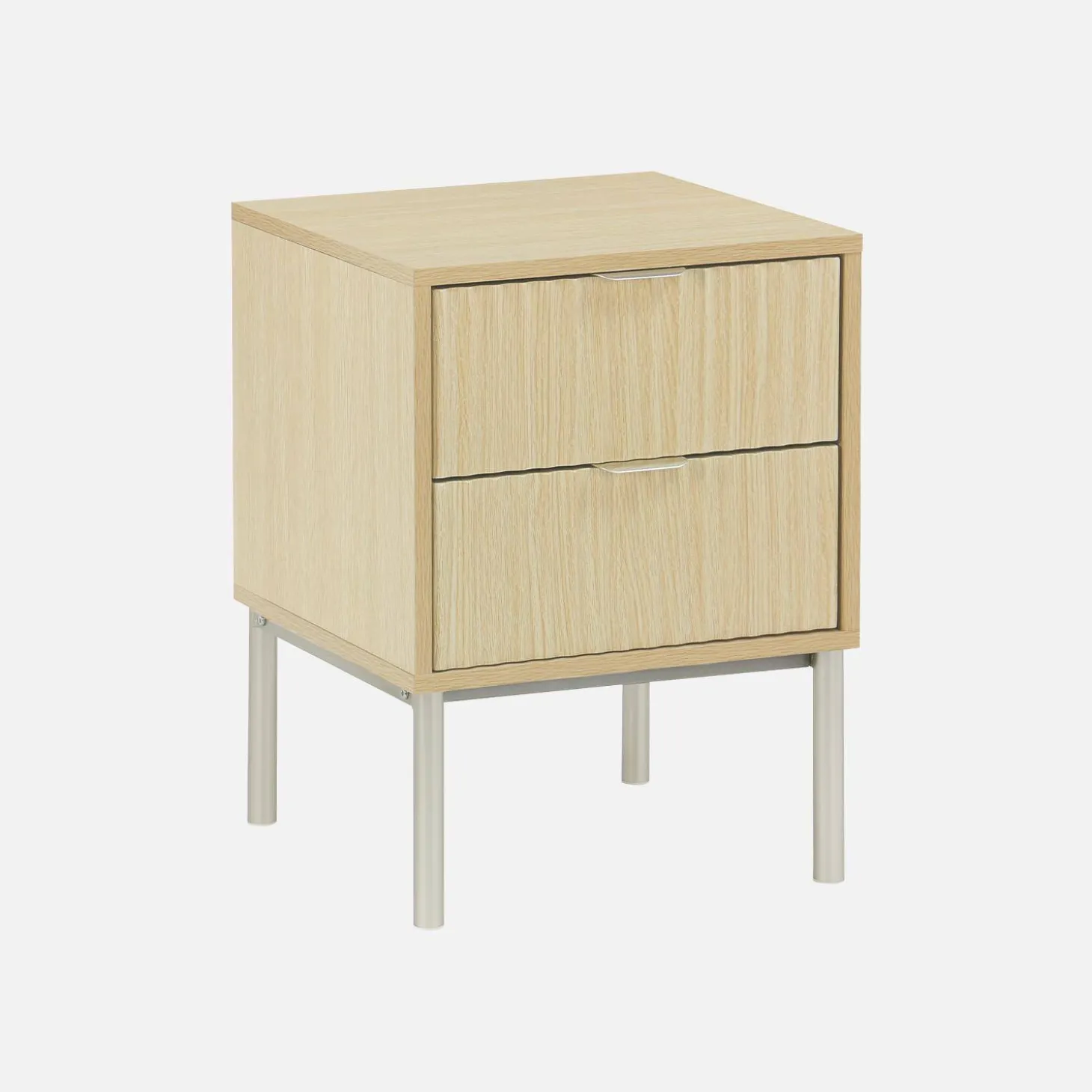 Mesita de noche acanalada efecto madera y metal