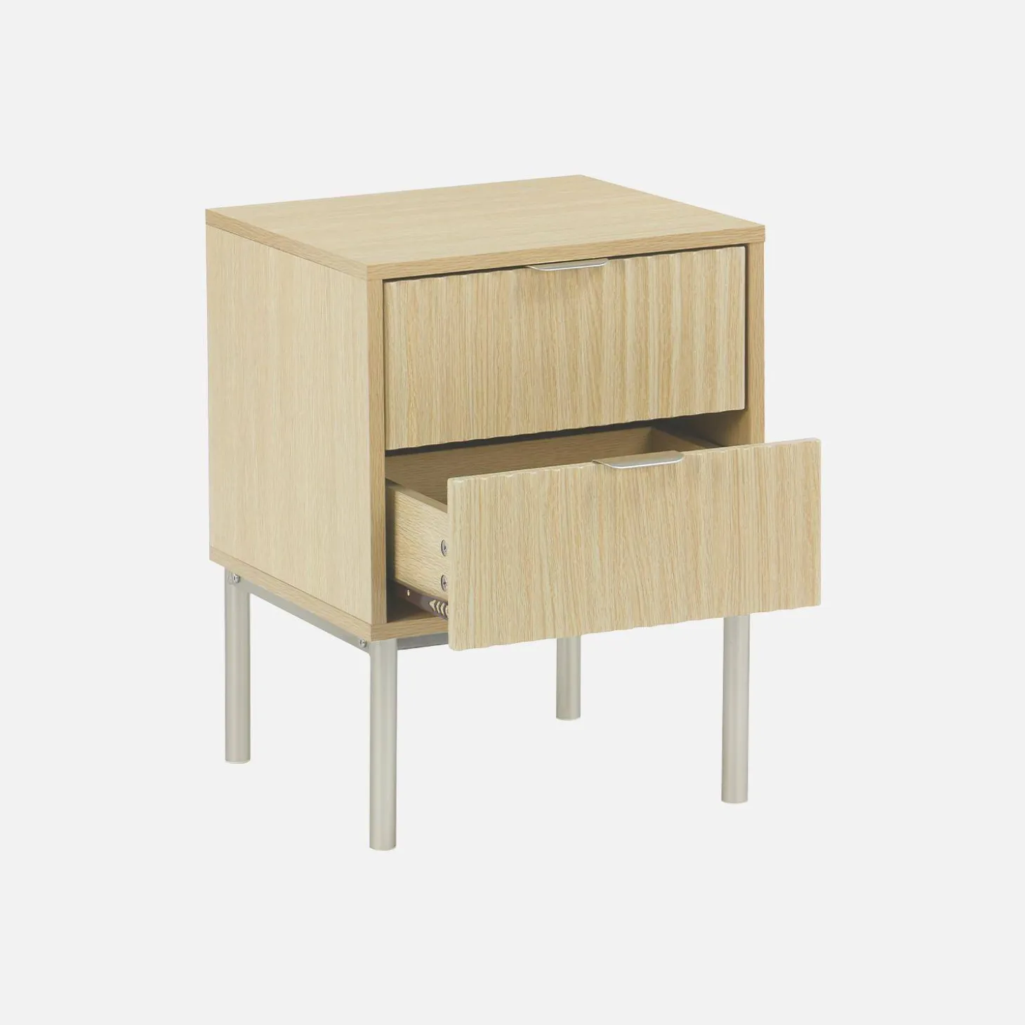 Mesita de noche acanalada efecto madera y metal
