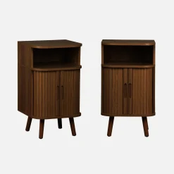 Mesita de noche con 2 puertas correderas y 1 nicho, set de 2