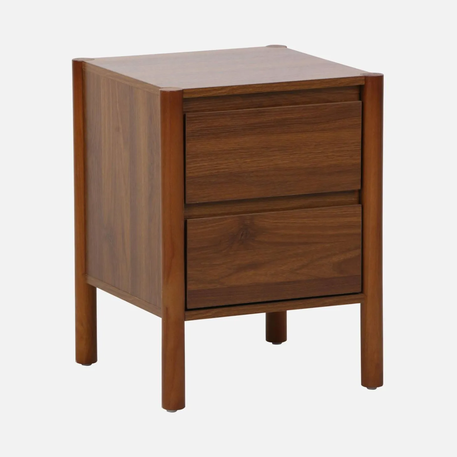 Mesita de noche con decoración de madera, 2 cajones