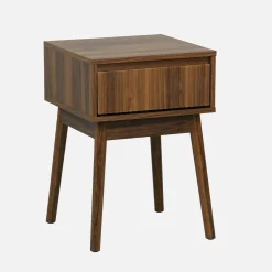 Mesita de noche con efecto madera, 1 cajón