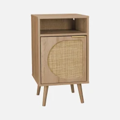 Mesita de noche con efecto madera y caña redondeada