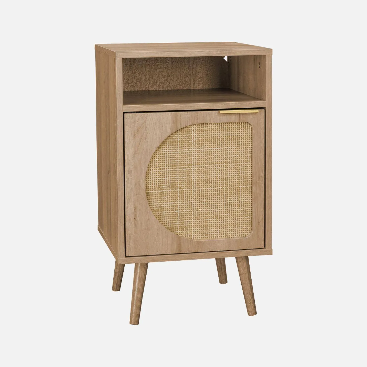 Mesita de noche con efecto madera y caña redondeada