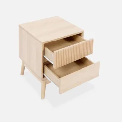 Mesita de noche con efecto madera, 2 cajones