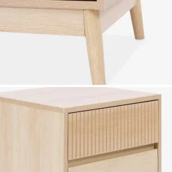 Mesita de noche con efecto madera, 2 cajones