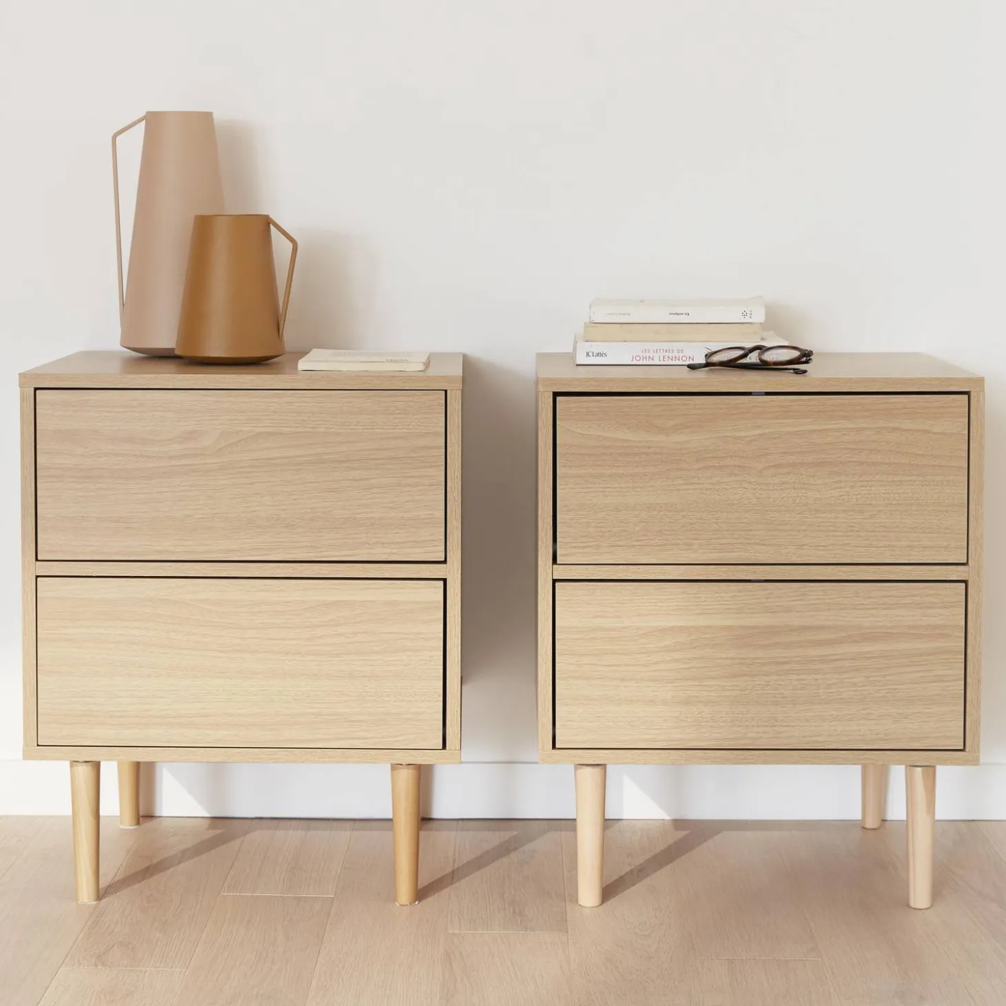 Mesita de noche con efecto madera natural, set de 2