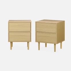 Mesita de noche con efecto madera natural, set de 2