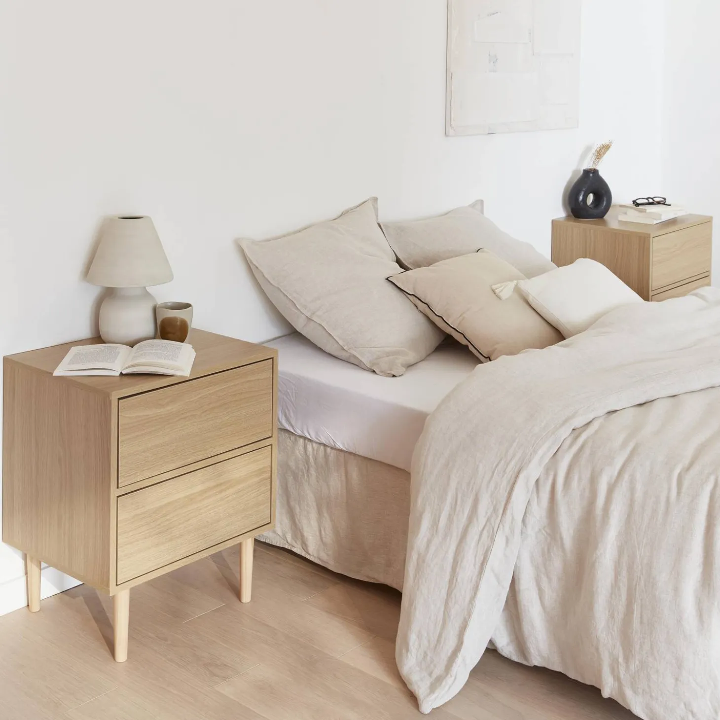 Mesita de noche con efecto madera natural, set de 2