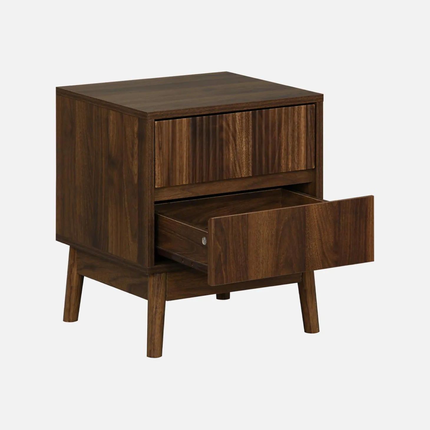 Mesita de noche con efecto madera, 2 cajones