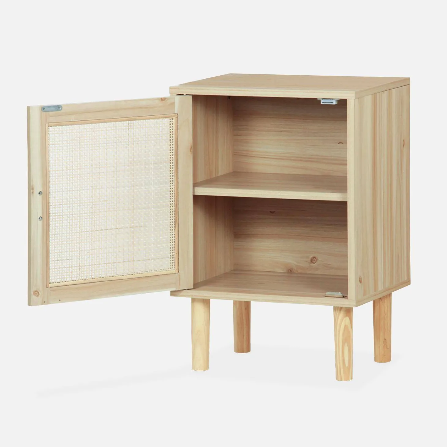 Mesita de noche con efecto caña y madera