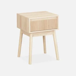 Mesita de noche con efecto madera, 1 cajón