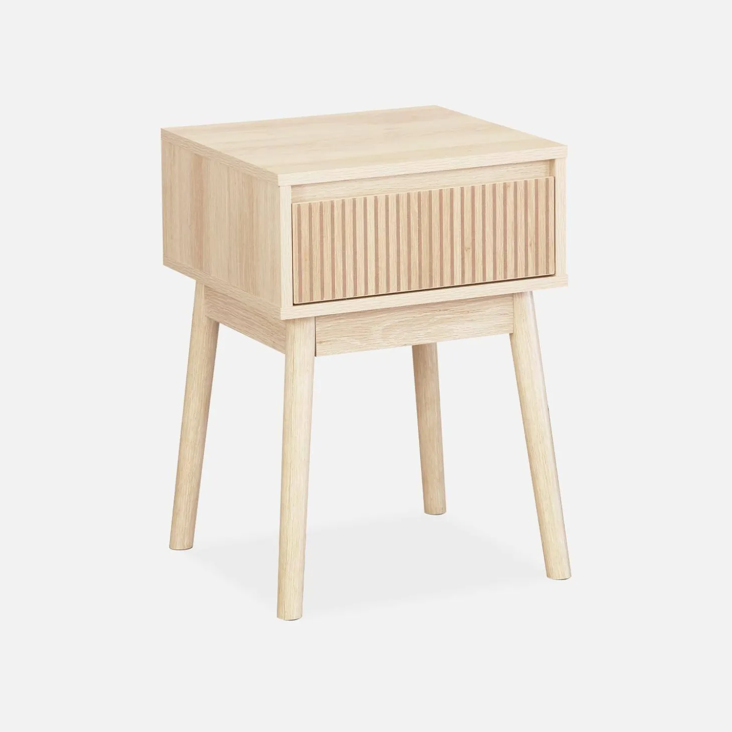 Mesita de noche con efecto madera, 1 cajón
