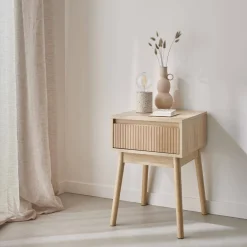 Mesita de noche con efecto madera, 1 cajón
