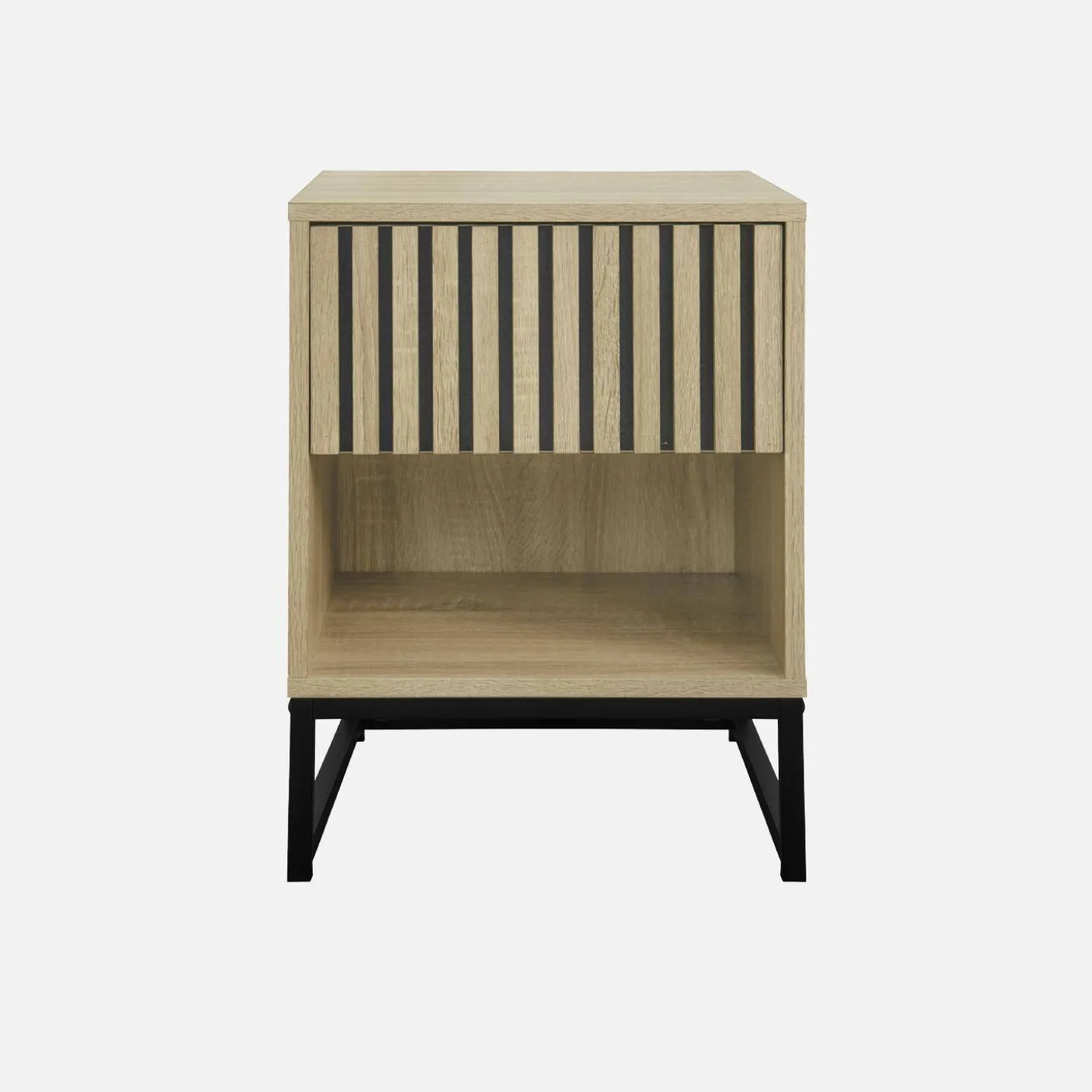 Mesita de noche contemporánea efecto madera estriada con 1 cajón