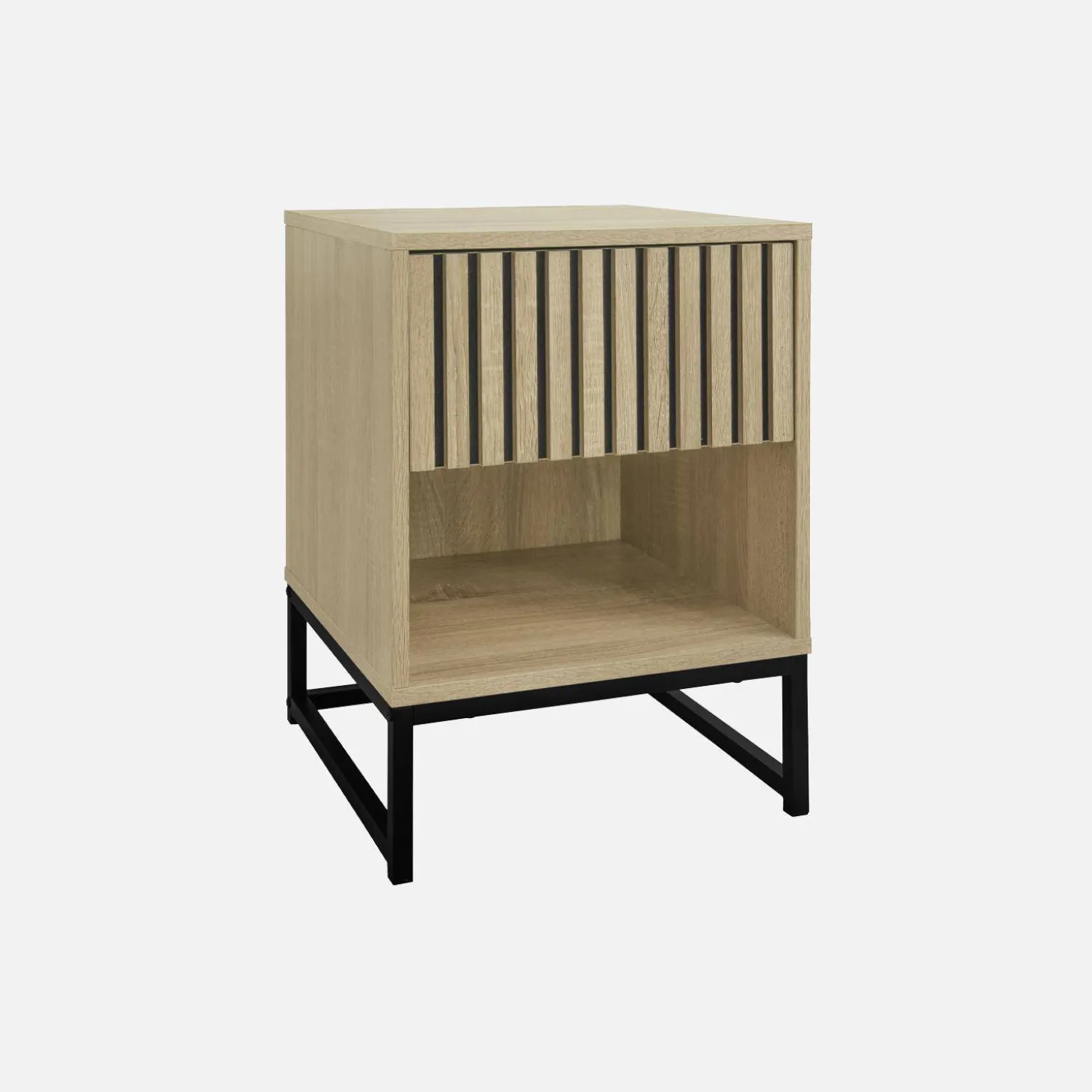 Mesita de noche contemporánea efecto madera estriada con 1 cajón