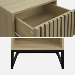 Mesita de noche contemporánea efecto madera estriada con 1 cajón