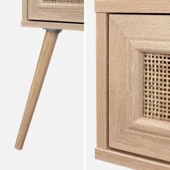 Mesita de noche de 1 cajón con efecto madera y caña