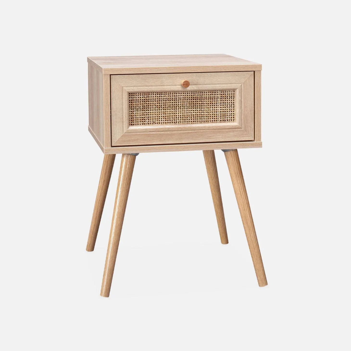 Mesita de noche de 1 cajón con efecto madera y caña