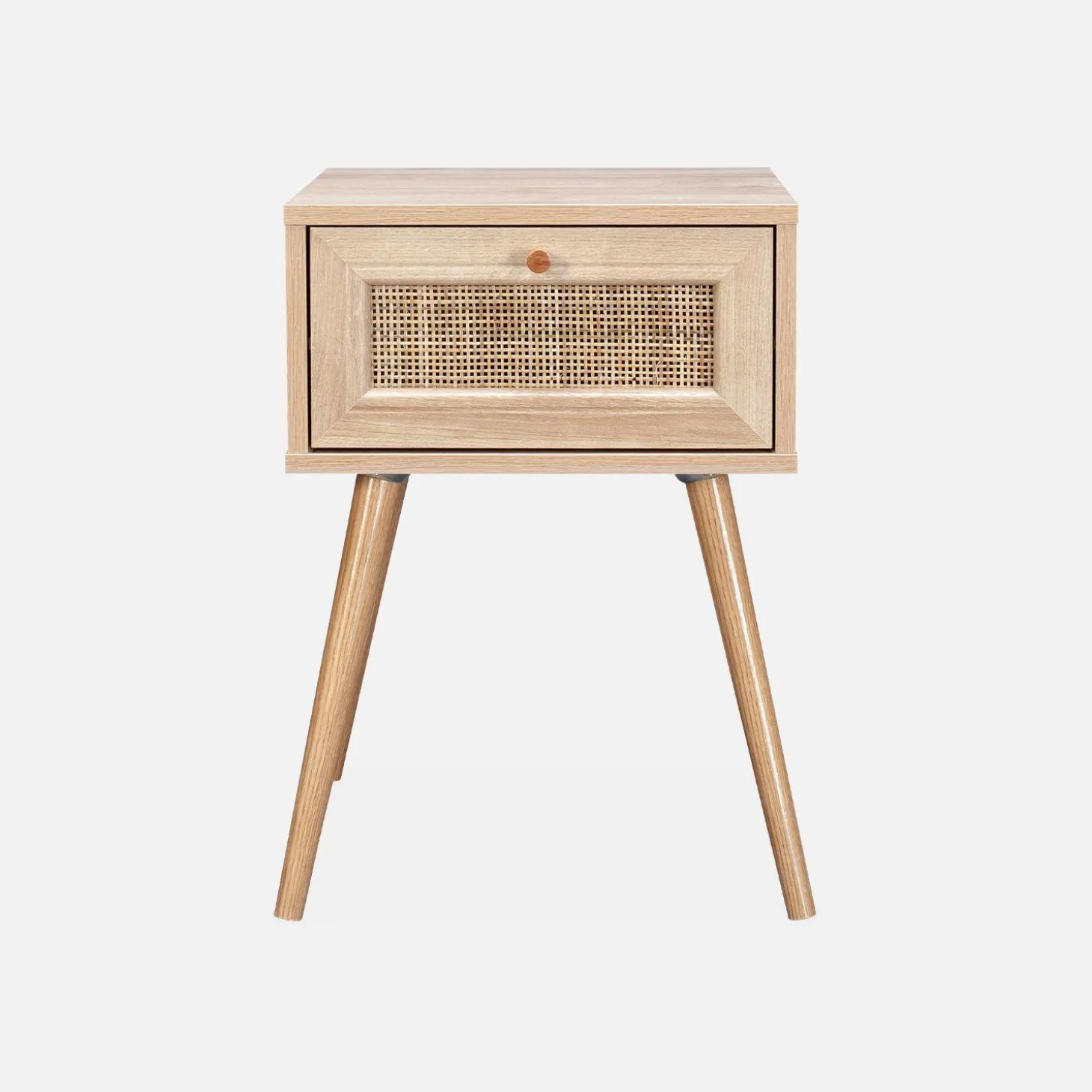 Mesita de noche de 1 cajón con efecto madera y caña