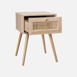 Mesita de noche de 1 cajón con efecto madera y caña