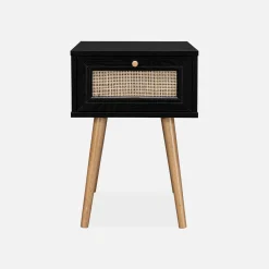 Mesita de noche de 1 cajón con efecto madera y caña