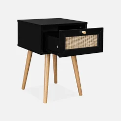 Mesita de noche de 1 cajón con efecto madera y caña