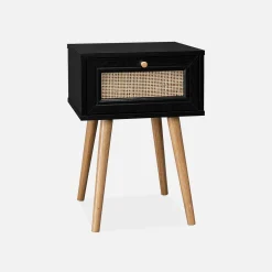 Mesita de noche de 1 cajón con efecto madera y caña