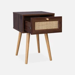 Mesita de noche de 1 cajón con efecto madera y caña