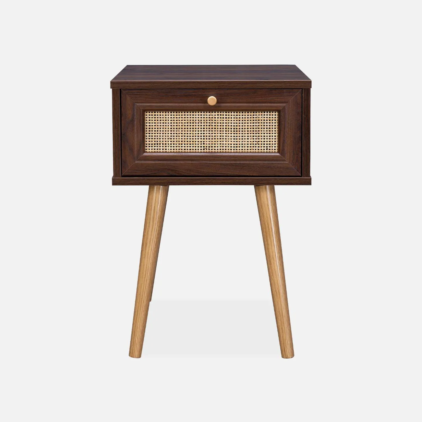 Mesita de noche de 1 cajón con efecto madera y caña