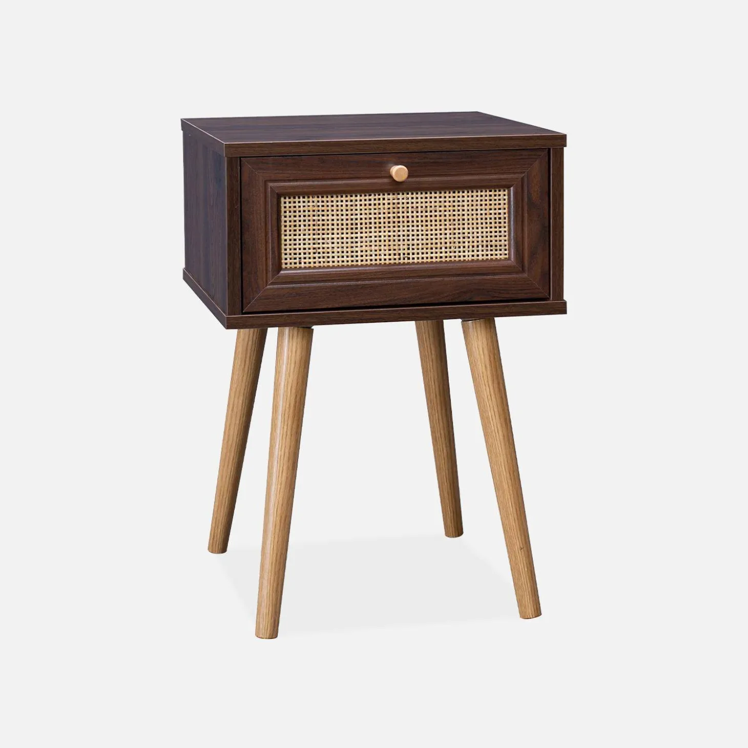 Mesita de noche de 1 cajón con efecto madera y caña