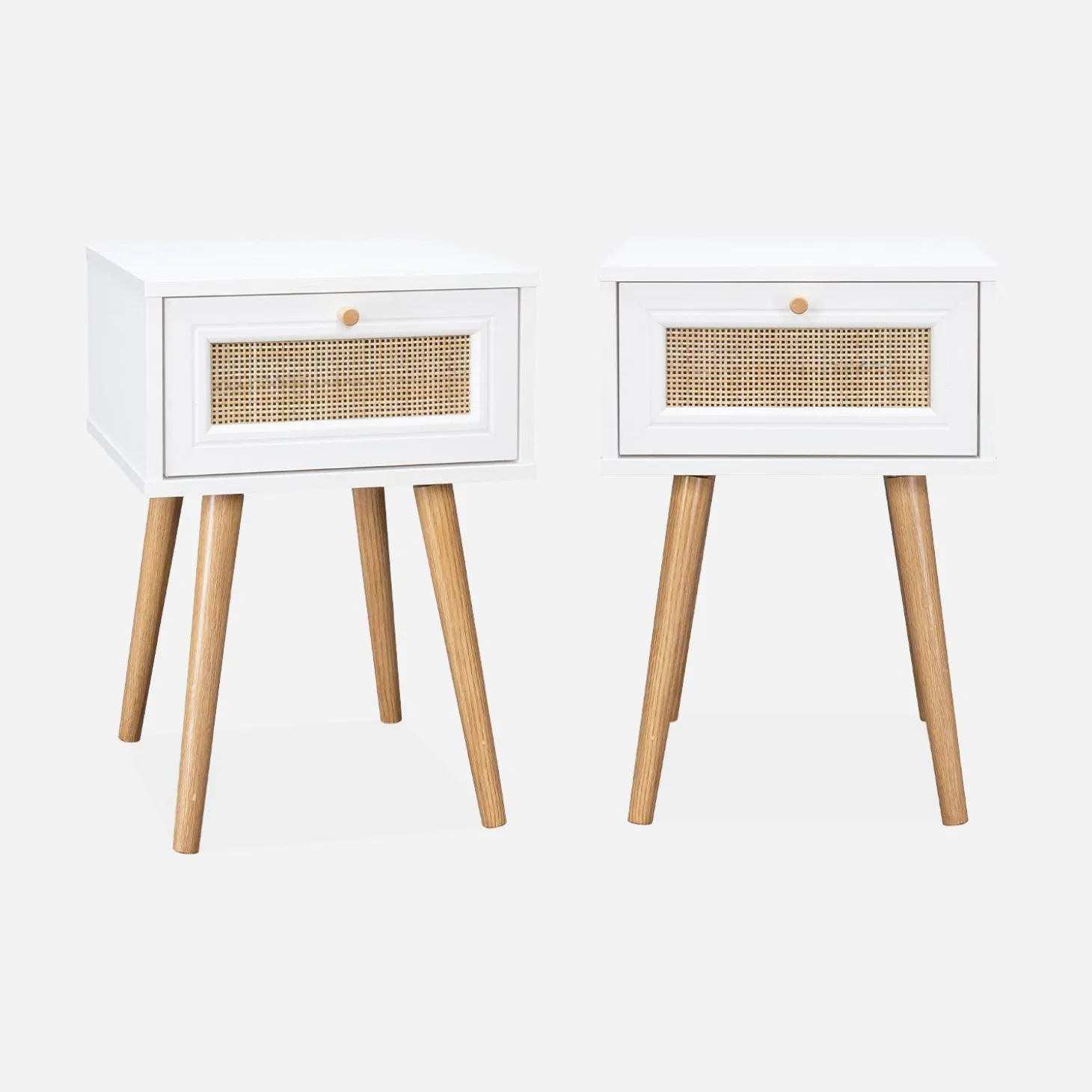Mesita de noche de 1 cajón con efecto madera y caña, set de 2