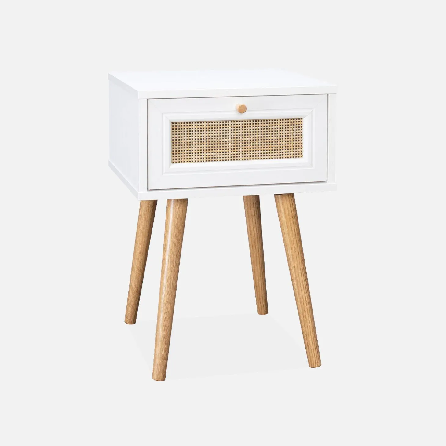 Mesita de noche de 1 cajón con efecto madera y caña, set de 2