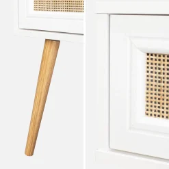 Mesita de noche de 1 cajón con efecto madera y caña, set de 2