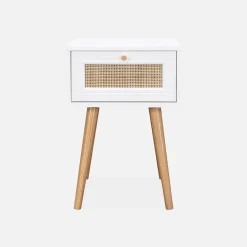 Mesita de noche de 1 cajón con efecto madera y caña