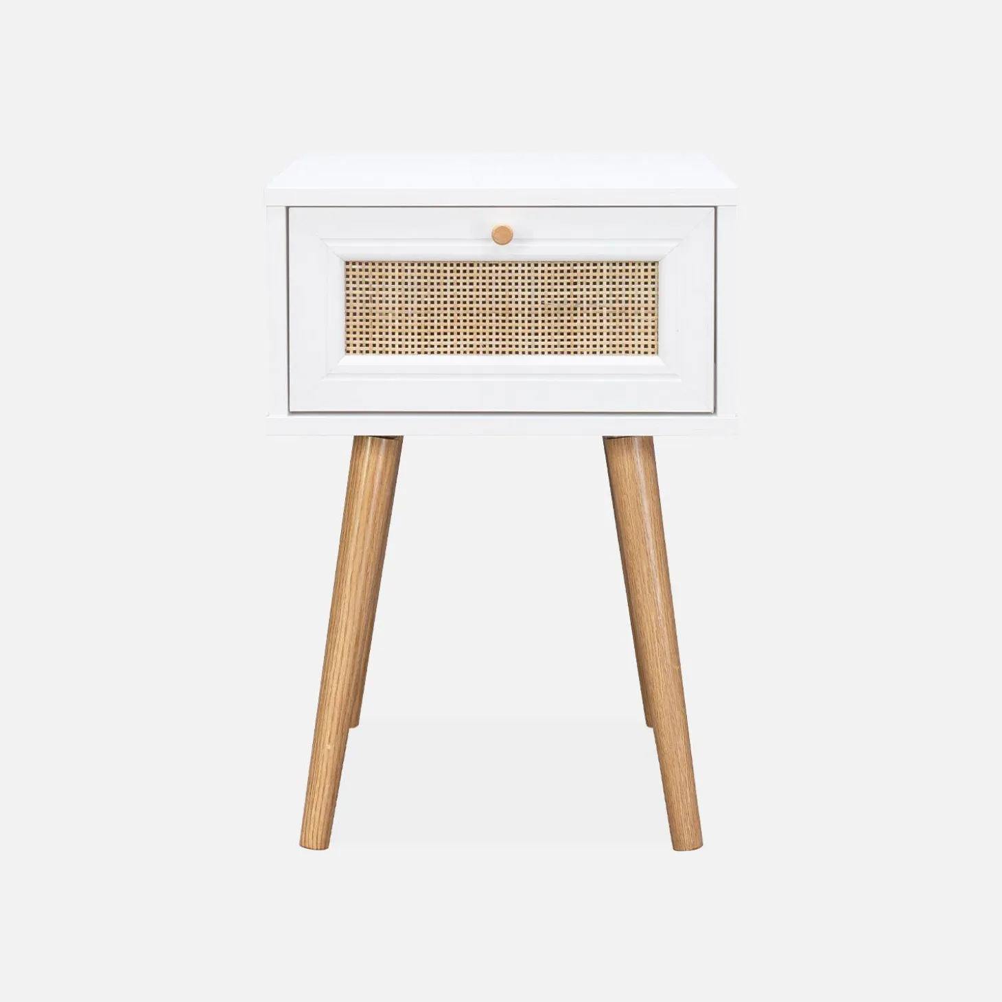 Mesita de noche de 1 cajón con efecto madera y caña