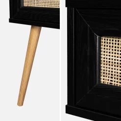 Mesita de noche de 1 cajón con efecto madera y caña, set de 2