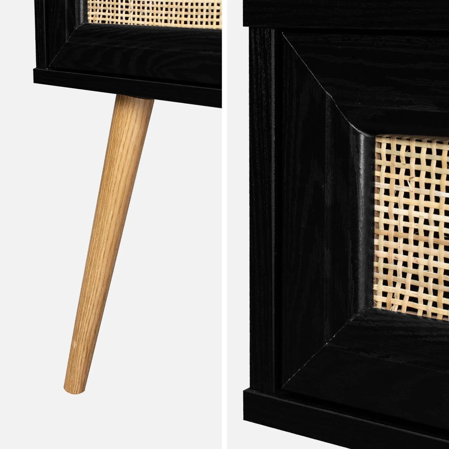 Mesita de noche de 1 cajón con efecto madera y caña, set de 2