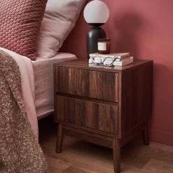 Mesita de noche de 2 cajones con efecto madera, set de 2