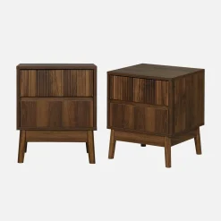 Mesita de noche de 2 cajones con efecto madera, set de 2