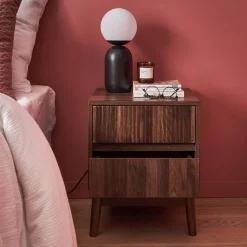 Mesita de noche de 2 cajones con efecto madera, set de 2