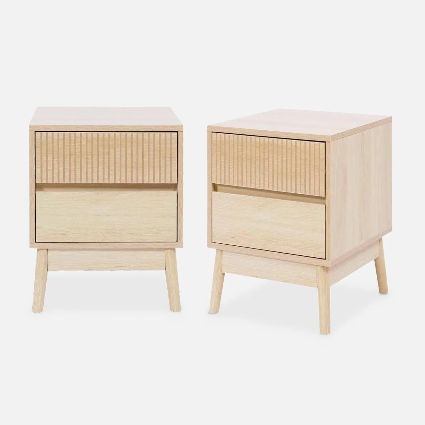 Mesita de noche de 2 cajones con efecto madera, set de 2