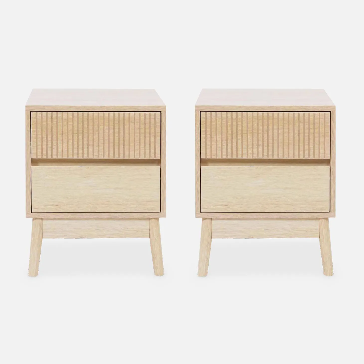 Mesita de noche de 2 cajones con efecto madera, set de 2