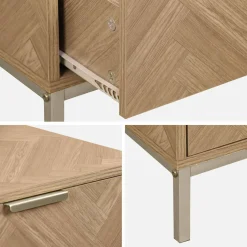 Mesita de noche de efecto madera con dibujo de espiga