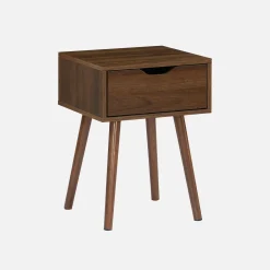 Mesita de noche de madera teñida de nogal, 1 cajón