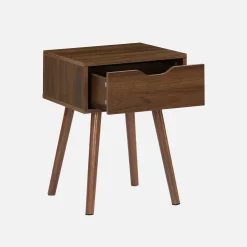 Mesita de noche de madera teñida nogal, 1 cajón, set de 2