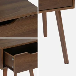 Mesita de noche de madera teñida nogal, 1 cajón, set de 2