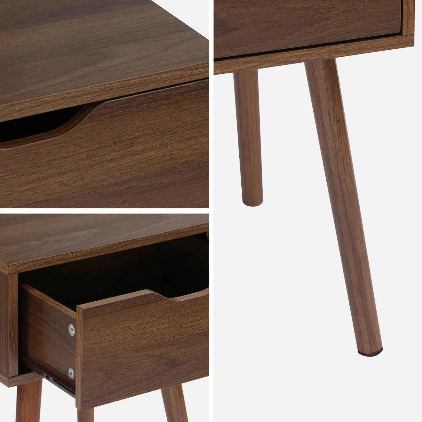 Mesita de noche de madera teñida nogal, 1 cajón, set de 2