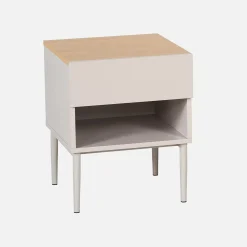 Mesita de noche de metal y decoración de madera 1 cajón