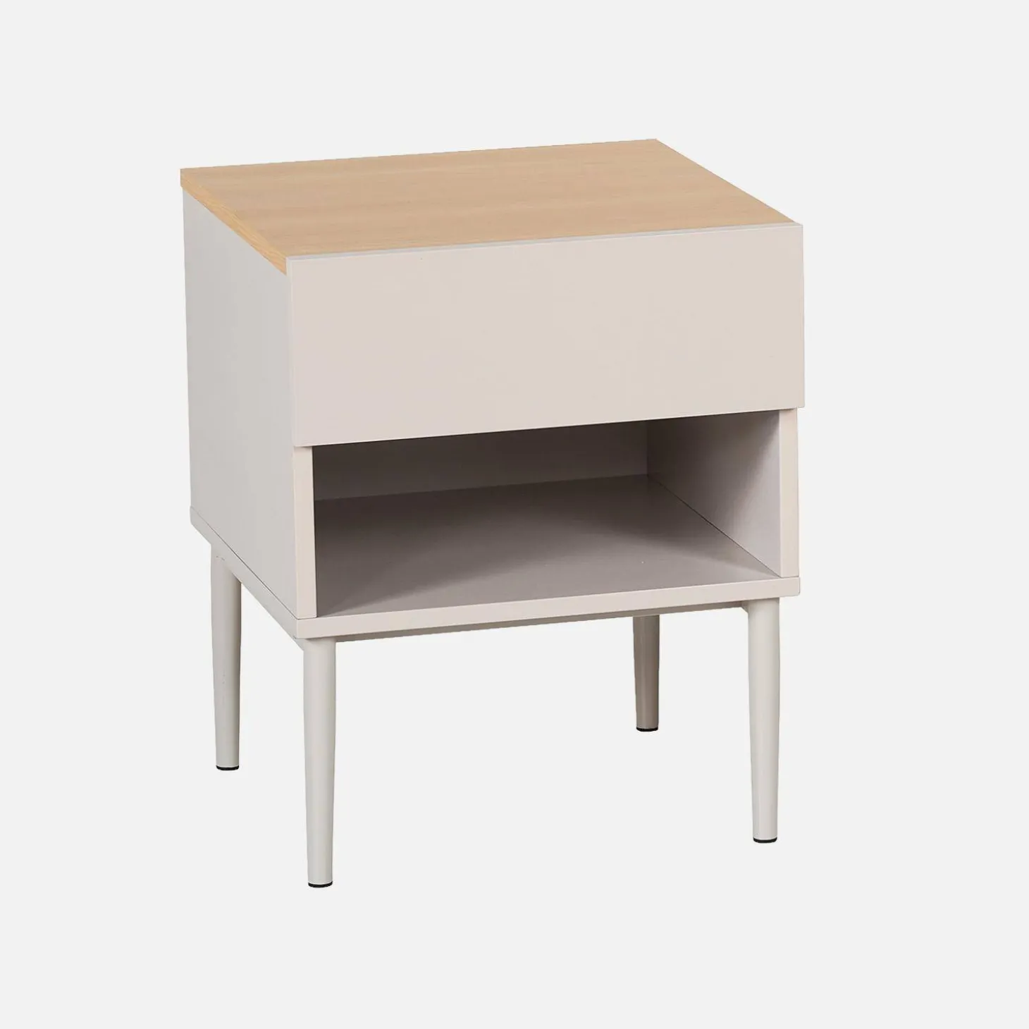 Mesita de noche de metal y decoración de madera 1 cajón