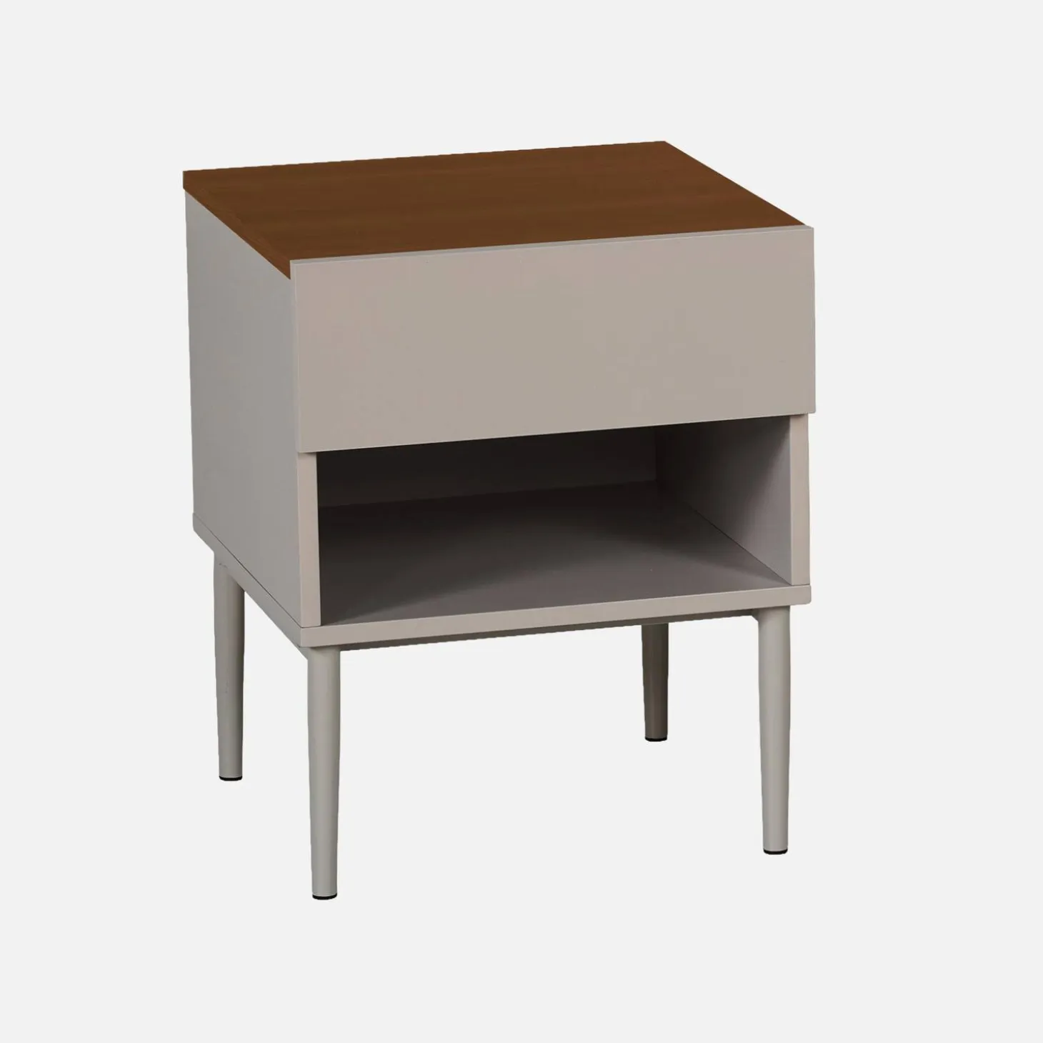Mesita de noche de metal y decoración de madera 1 cajón